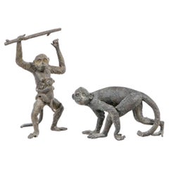 Pair Of Patinated Bronze Monkey Figures Pair Of Patinated Bronze Monkey Figures