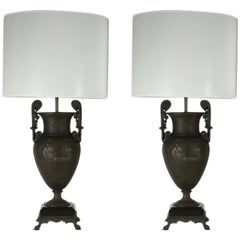 Pair of Patinated Bronze Neoclassical Lamps