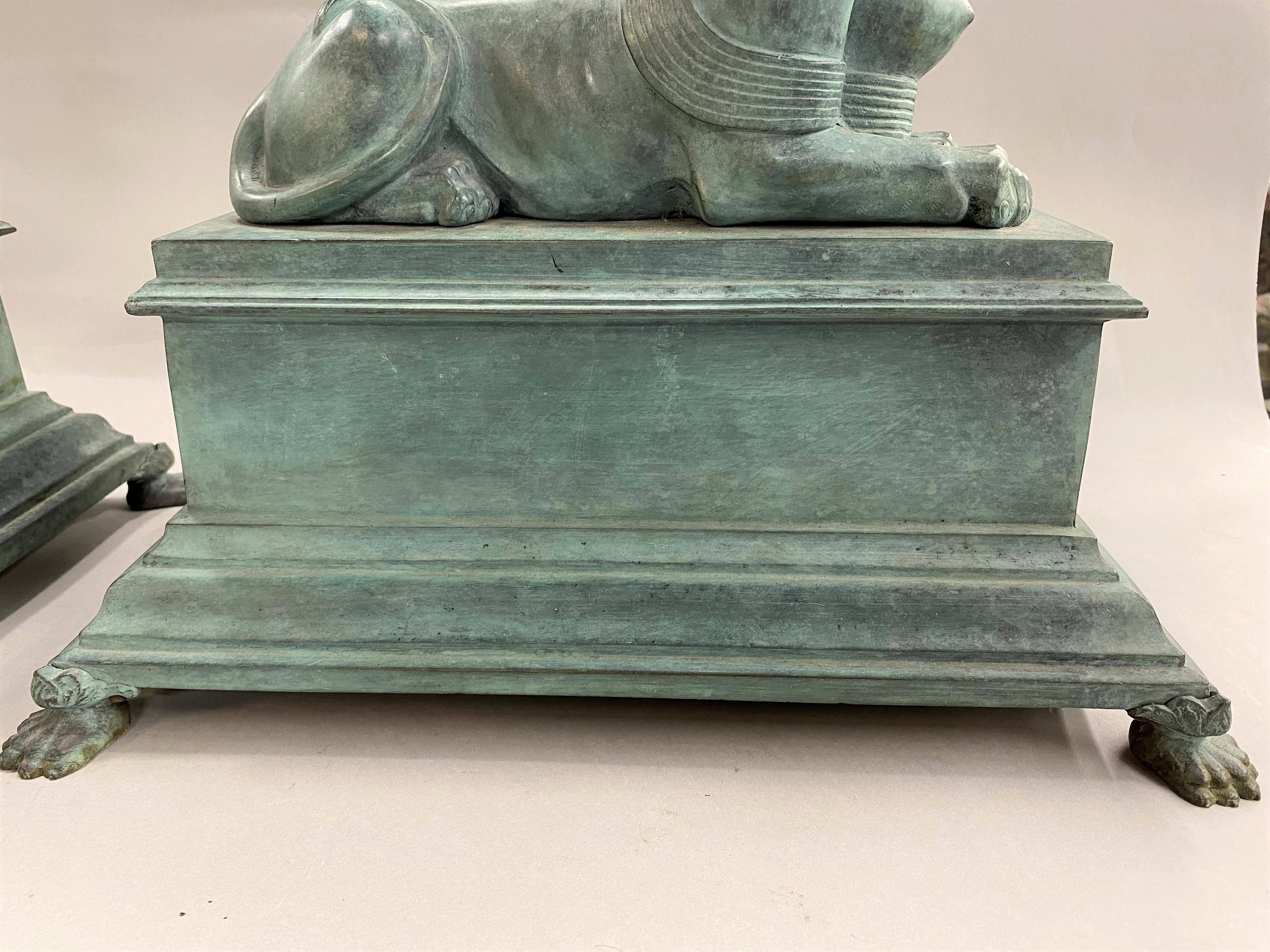 Pair of Patinated Bronze Egyptian Revival Sphinx, circa 1900 5