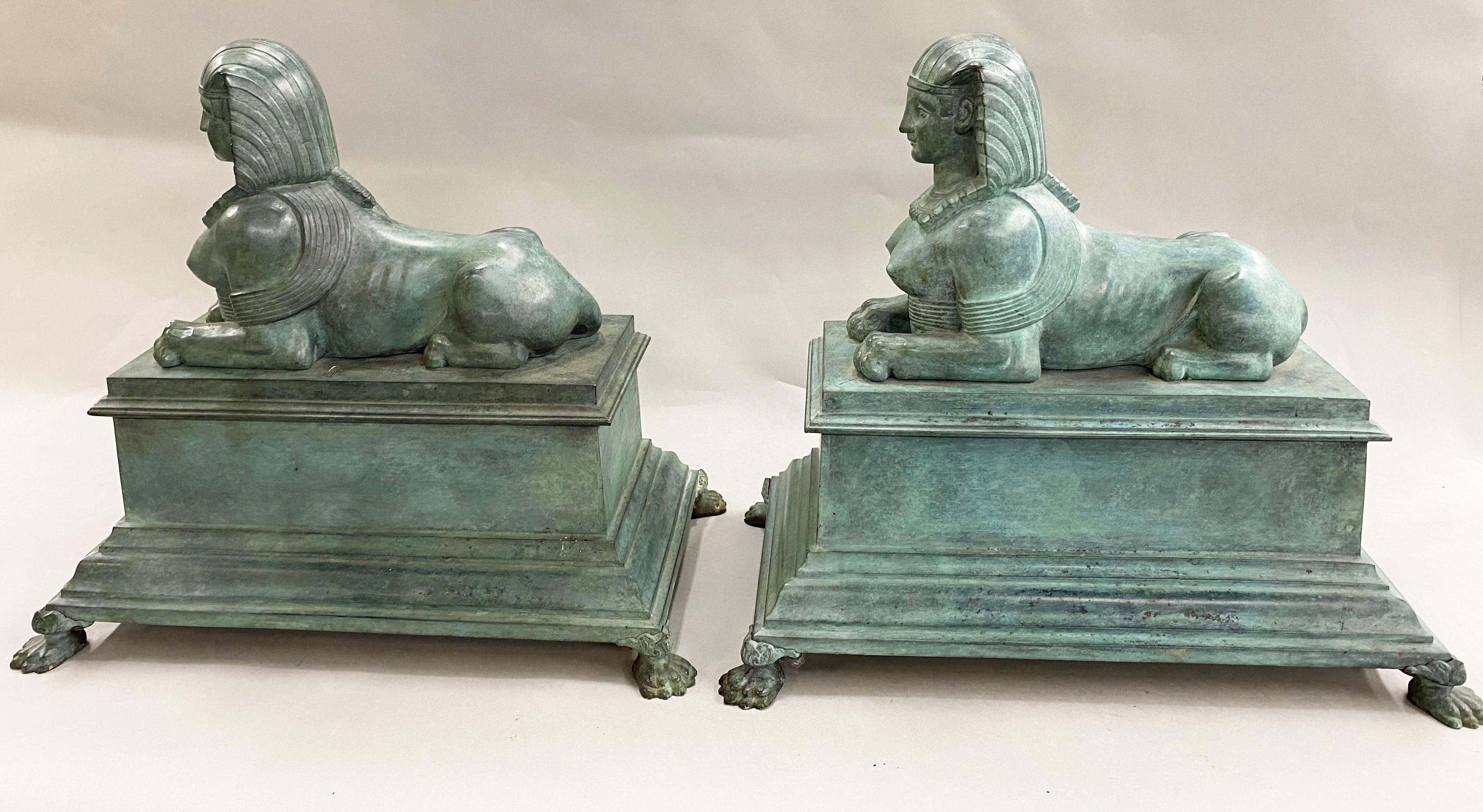 Pair of Patinated Bronze Egyptian Revival Sphinx, circa 1900 In Good Condition In Milford, NH