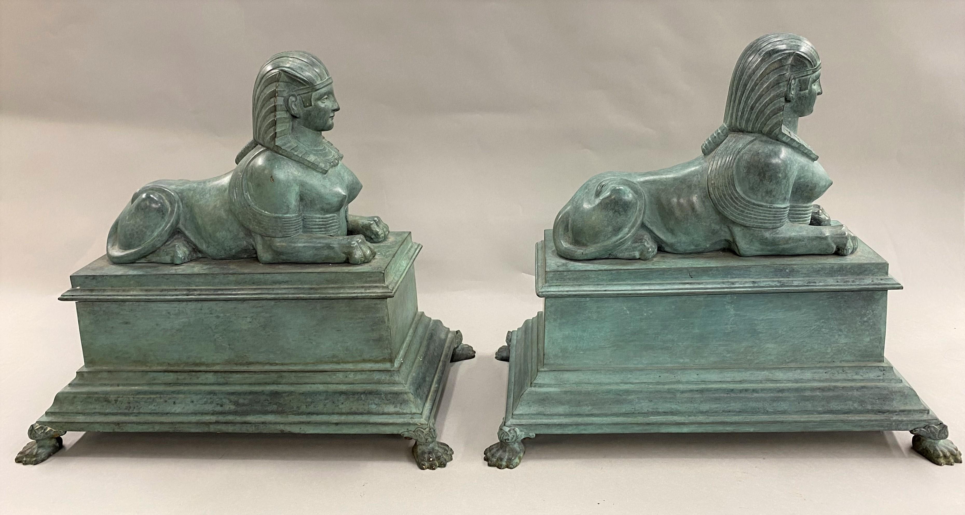 Pair of Patinated Bronze Egyptian Revival Sphinx, circa 1900 1