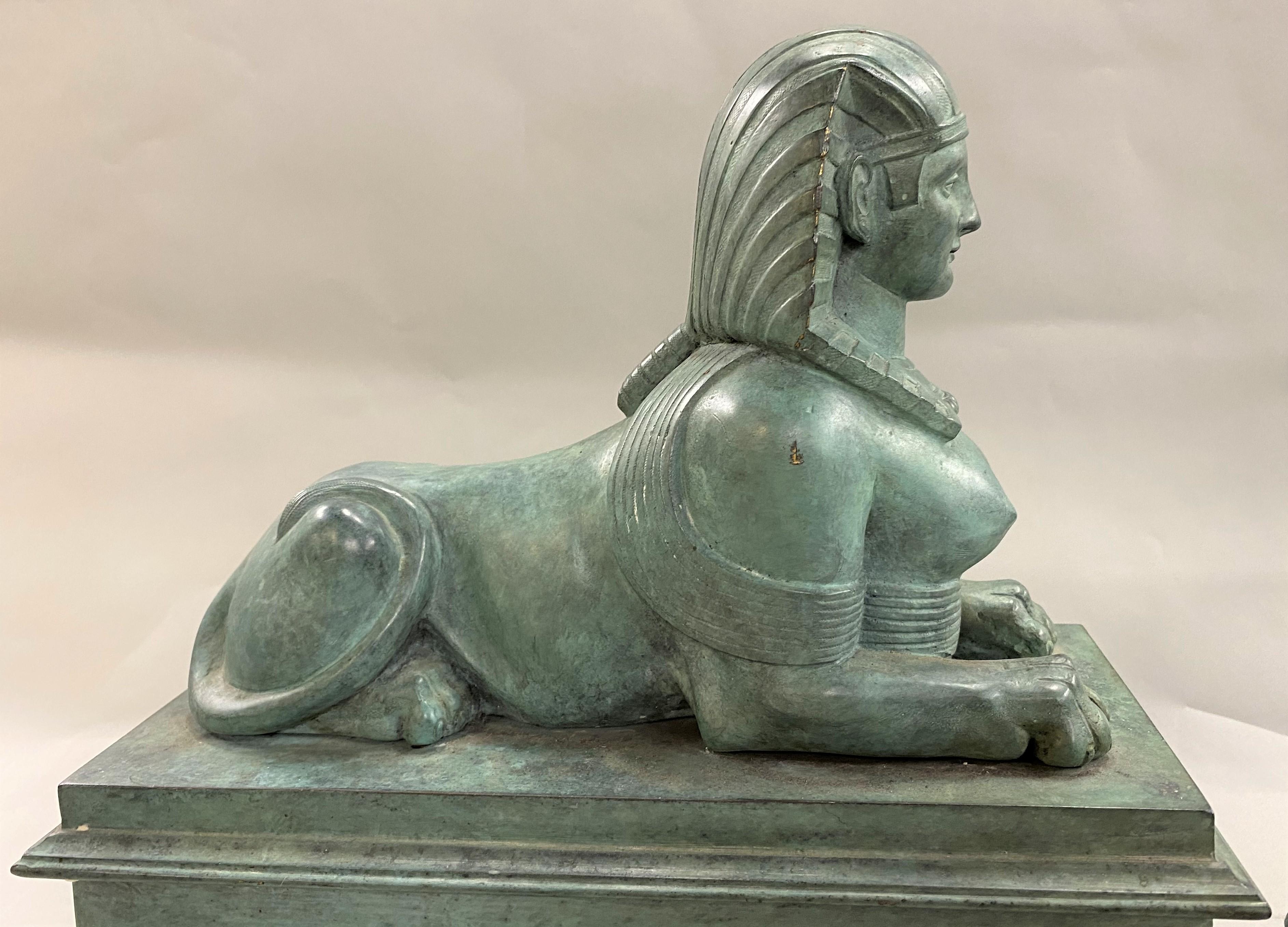 Pair of Patinated Bronze Egyptian Revival Sphinx, circa 1900 2