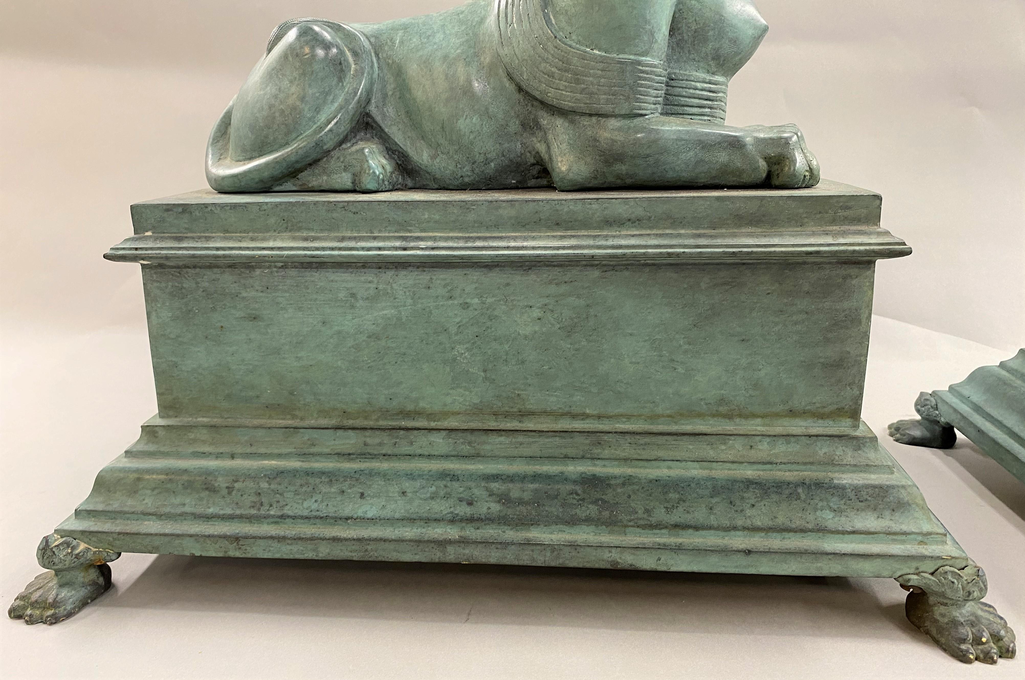 Pair of Patinated Bronze Egyptian Revival Sphinx, circa 1900 3