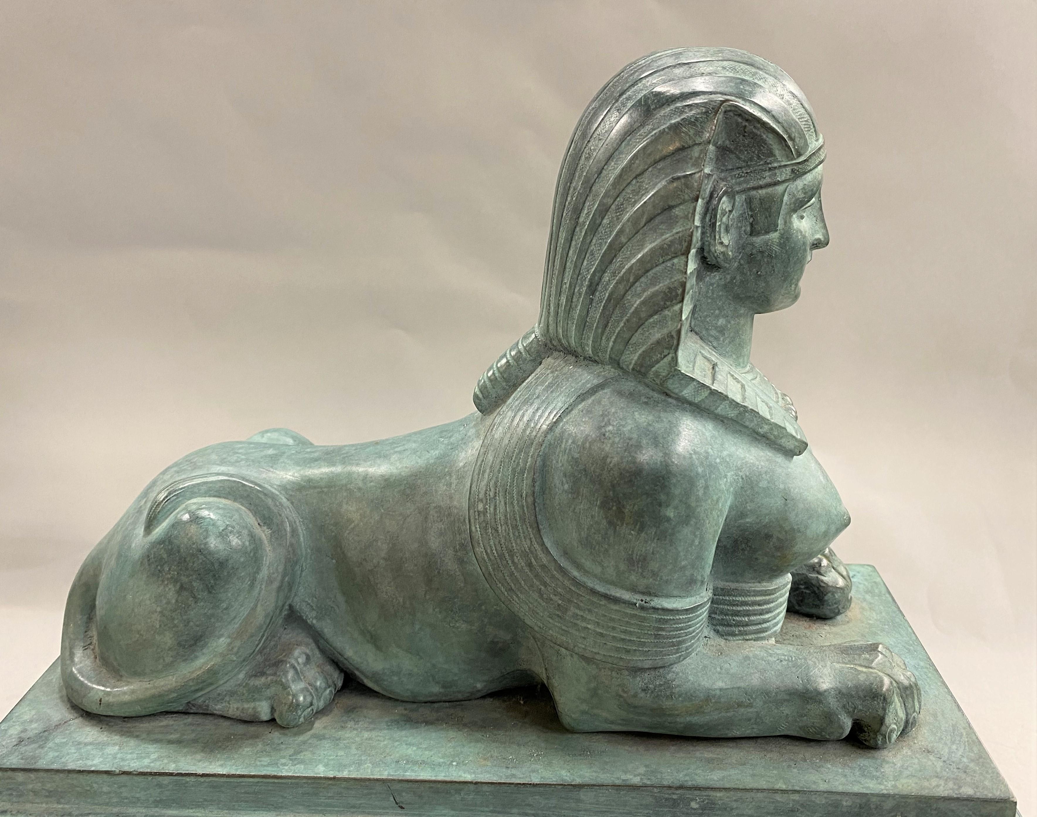 Pair of Patinated Bronze Egyptian Revival Sphinx, circa 1900 4