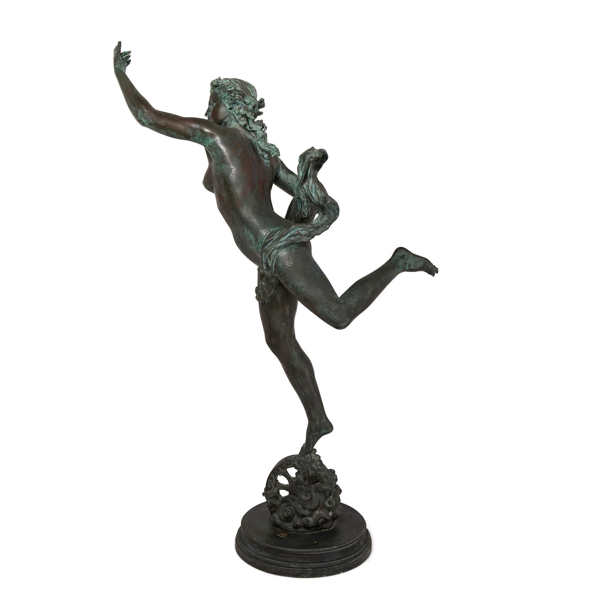 Neoclassico Coppia di sculture in bronzo patinato di Fortuna e Mercurio dopo Giambologna in vendita