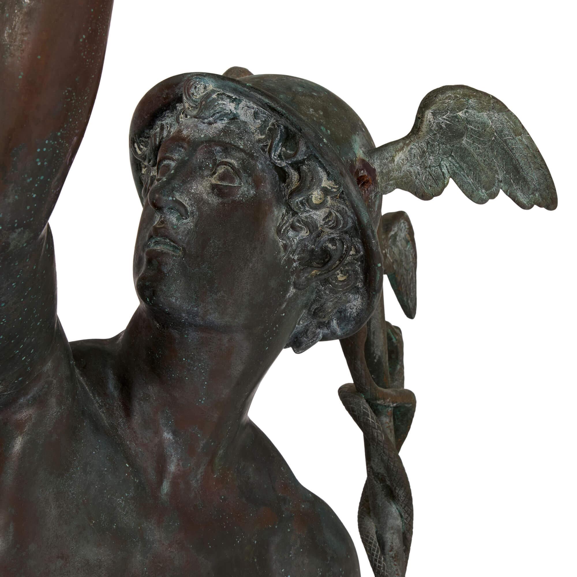 Coppia di sculture in bronzo patinato di Fortuna e Mercurio dopo Giambologna in vendita 1