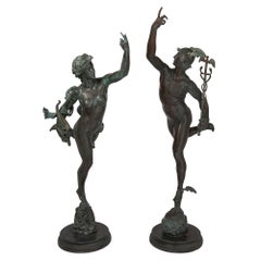 Pair of Patinated Bronze Sculptures of Fortuna and Mercury after Giambologna