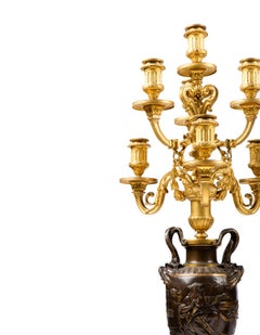Pair of Patinated Bronze Seven-Light Candelabra by Barbedienne