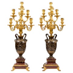 Pair of Patinated Bronze Seven-Light Candelabra by Barbedienne