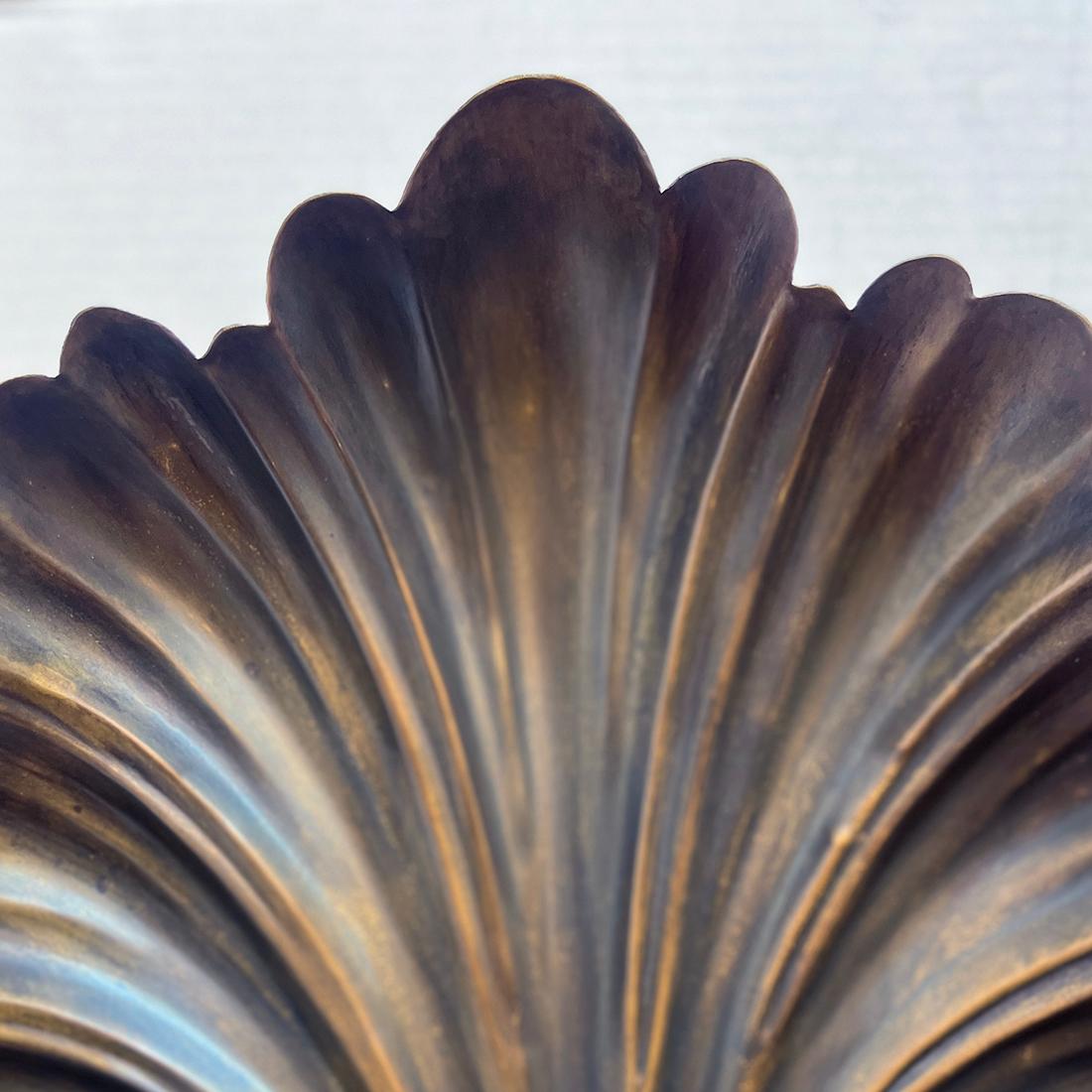 Mid-20th Century Pair of Patinated Bronze Shell Sconces For Sale