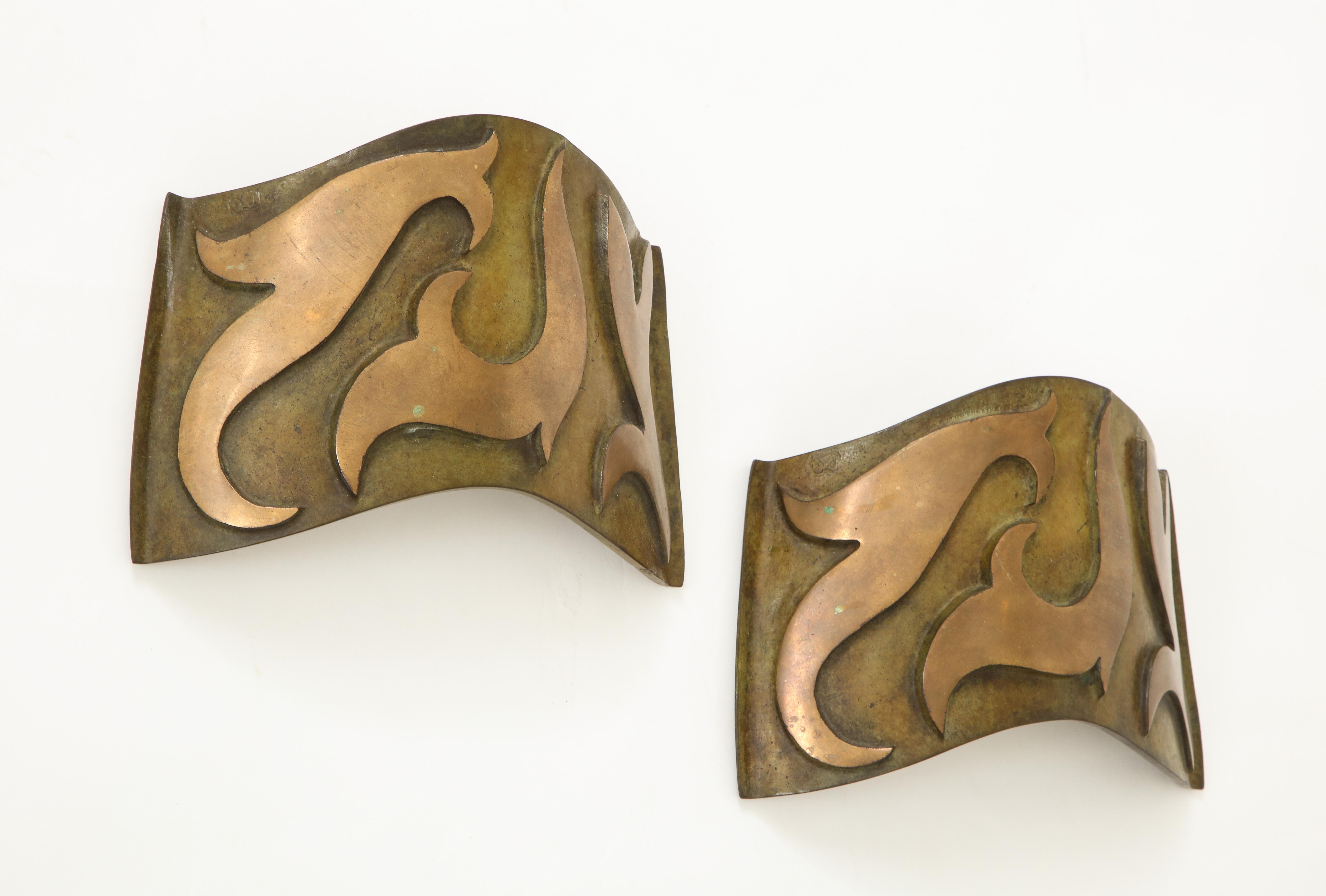 Pair of Patinated Bronze Sonate Sconces, Garouste & Bonetti France, circa 1994 In Good Condition In New York City, NY