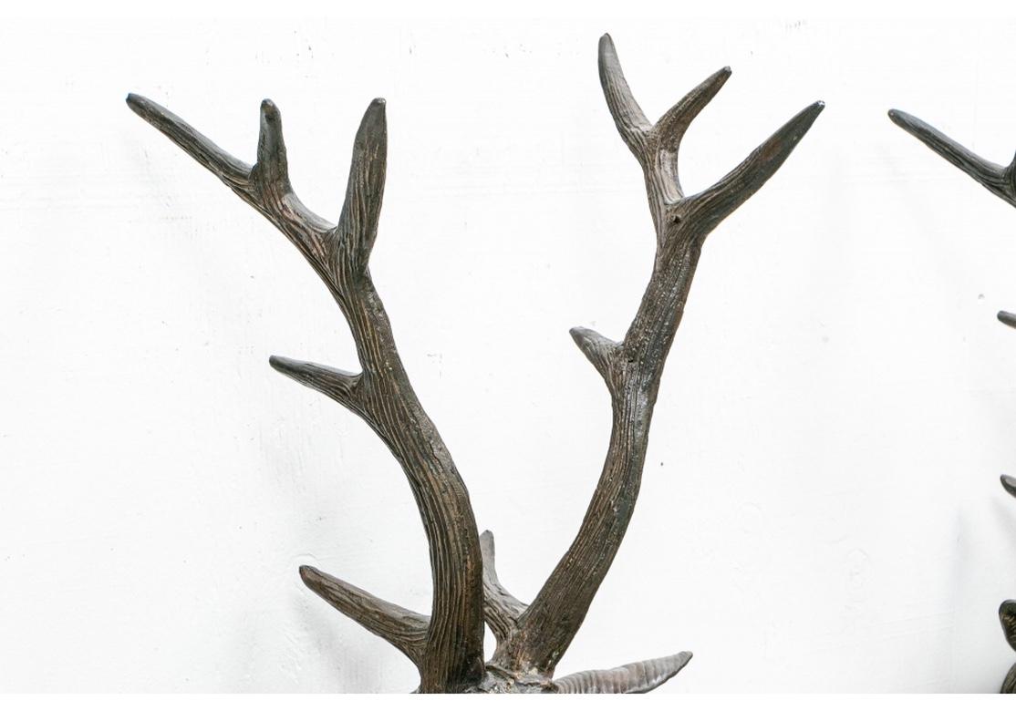 Pair of Patinated Bronze Stag Head Sconces in Black Forest Style 1