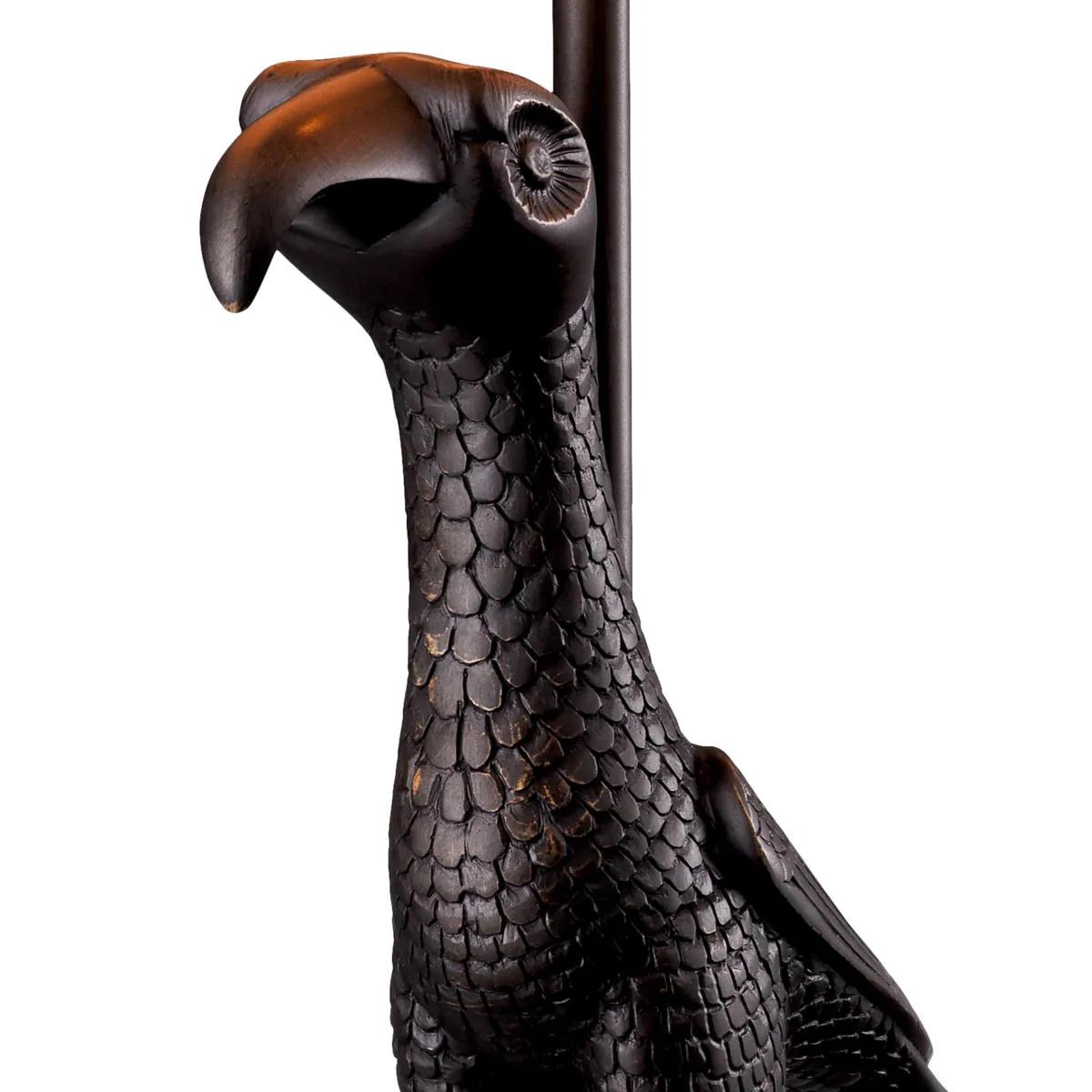 Modern Pair of Patinated Bronze Table Lamps Representing a Falcon. For Sale