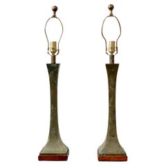 Retro Pair of Patinated Bronze Table Lamps, Stewart Ross James, Hansen Lighting Co