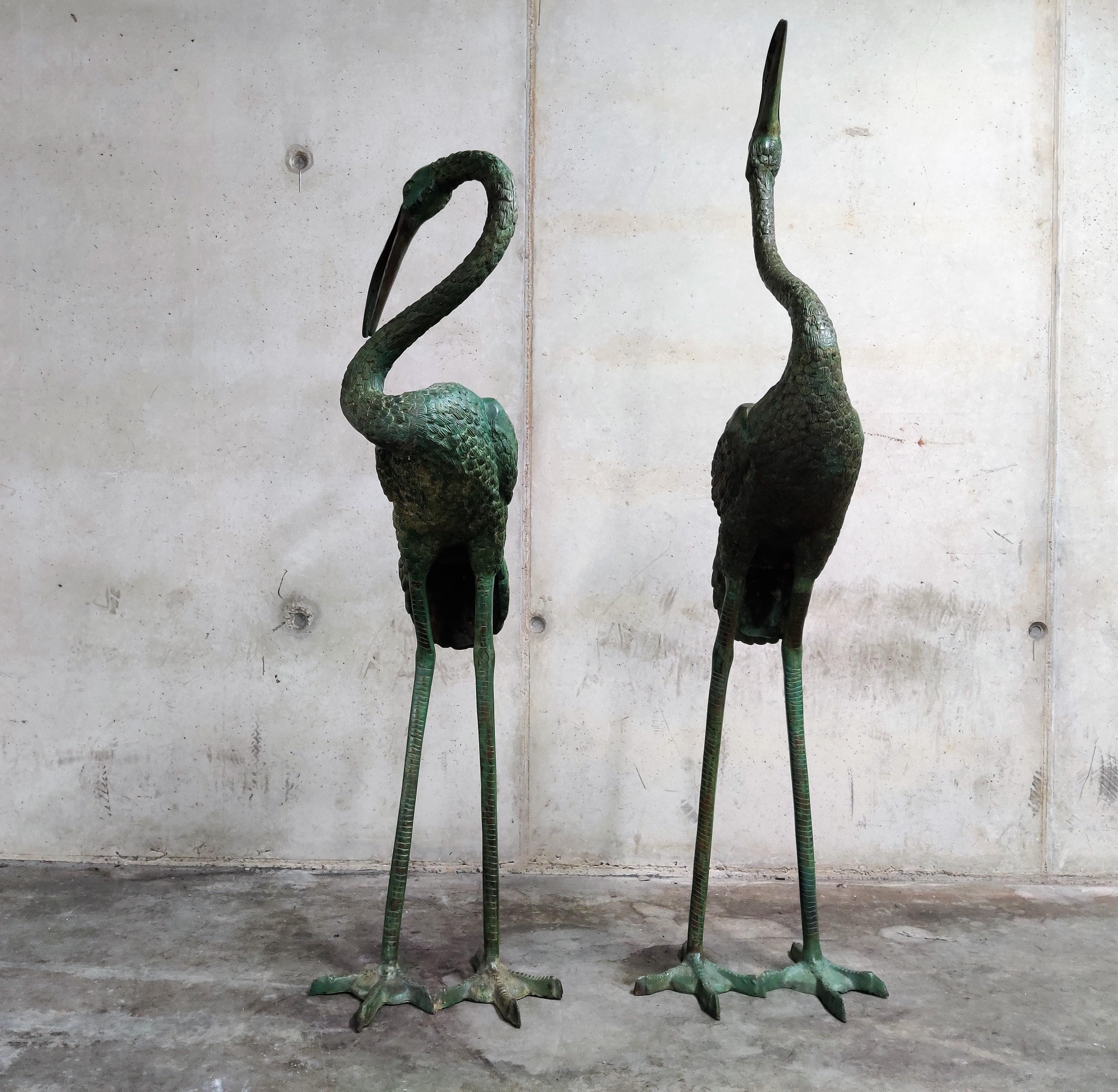 Pair of Patinated Bronze Xxl Crane Bird Statues, 1970s 5