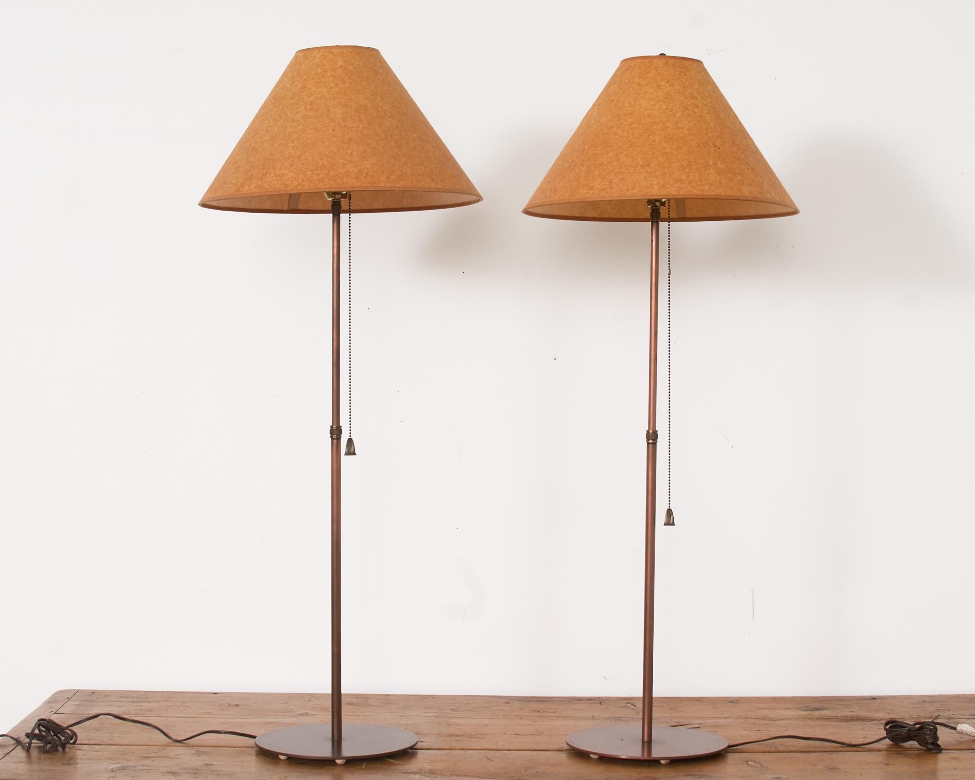 Pair of Patinated Bronzed Iron Height Adjustable Table Lamps For Sale 12