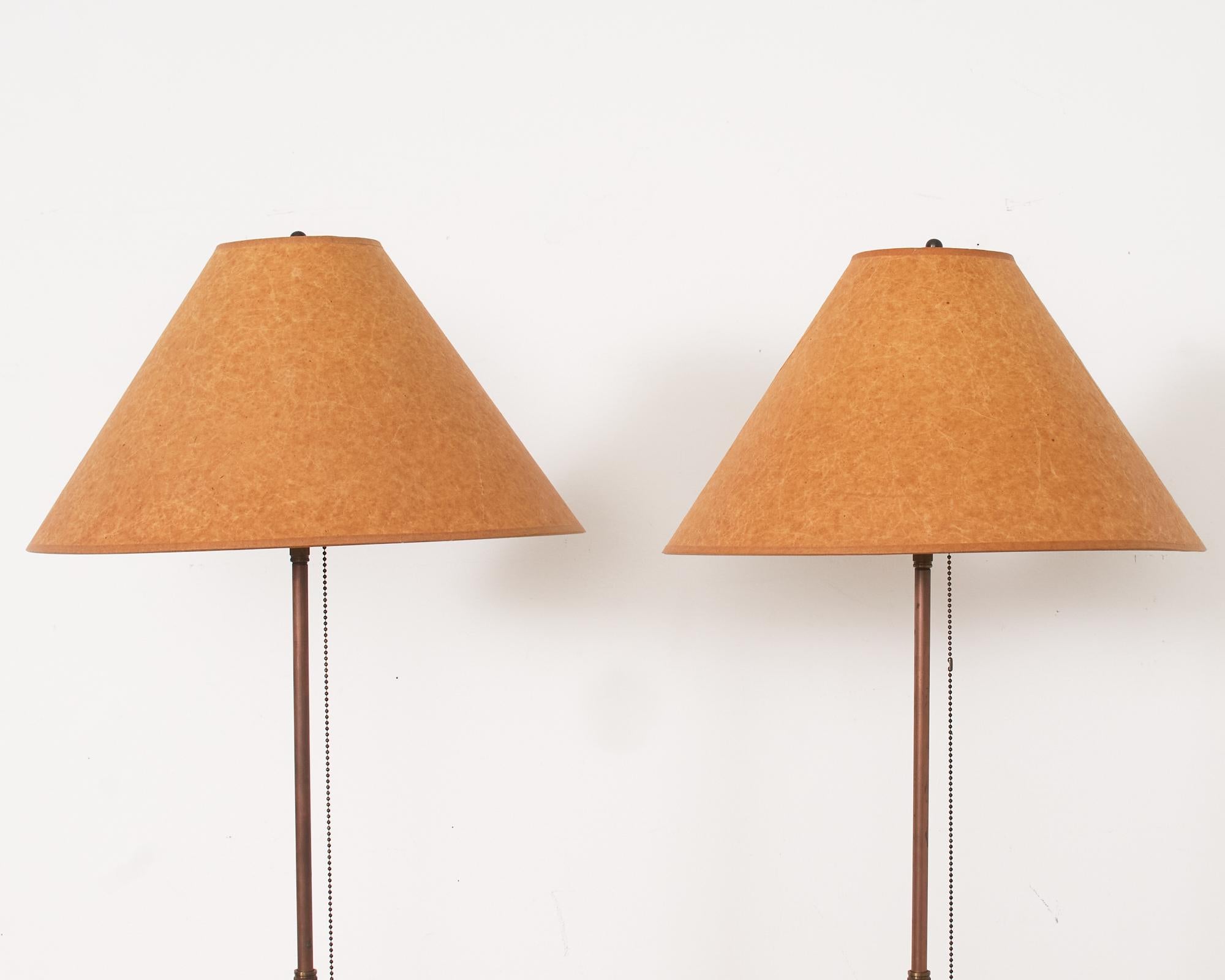 American Pair of Patinated Bronzed Iron Height Adjustable Table Lamps For Sale