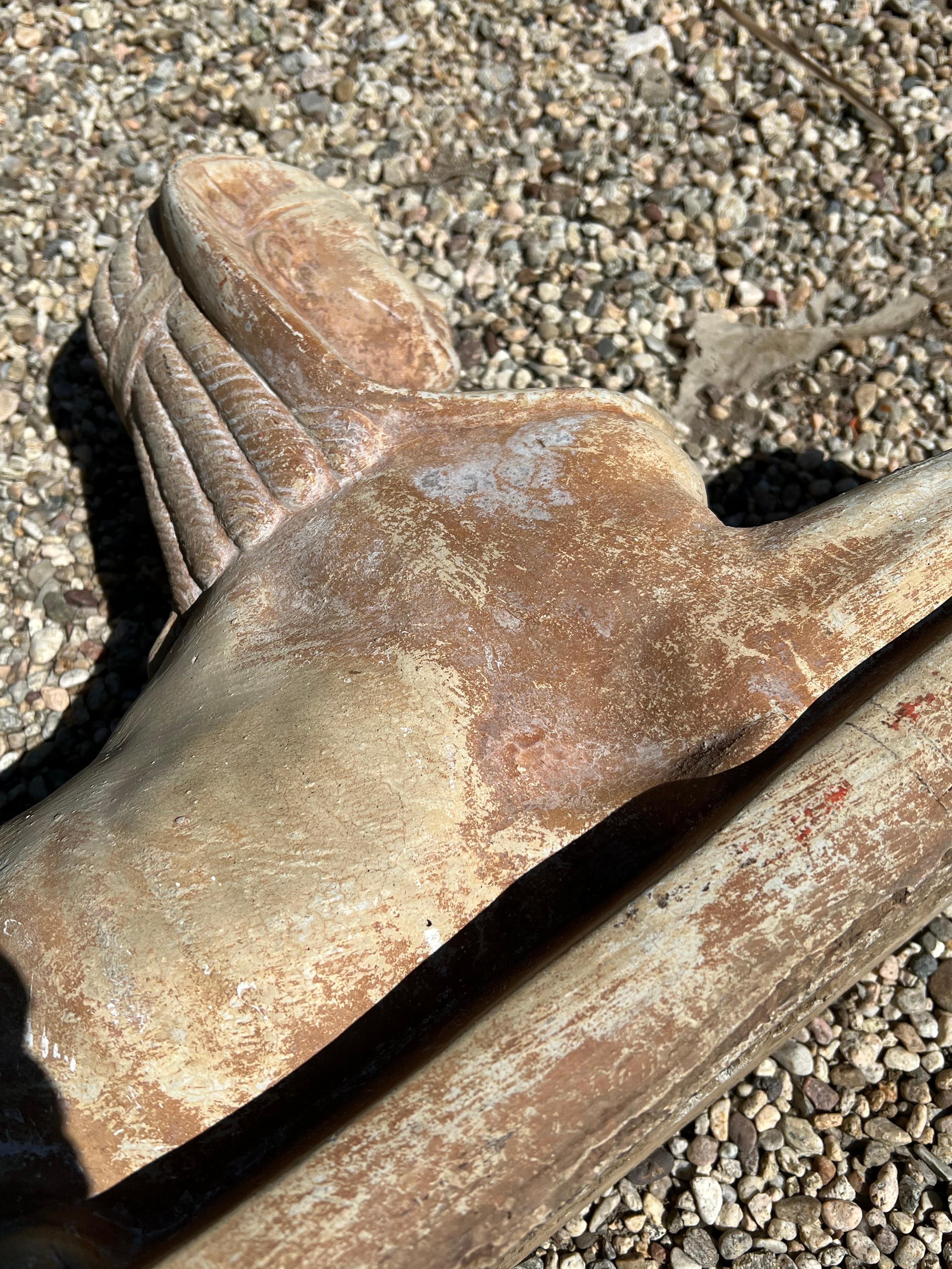 Pair of Patinated Cast Stone Sphinx Garden Sculptures In Good Condition In Los Angeles, CA