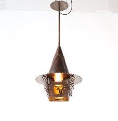 Pair of Patinated Copper Art Deco Amsterdamse School Lanterns, 1920s