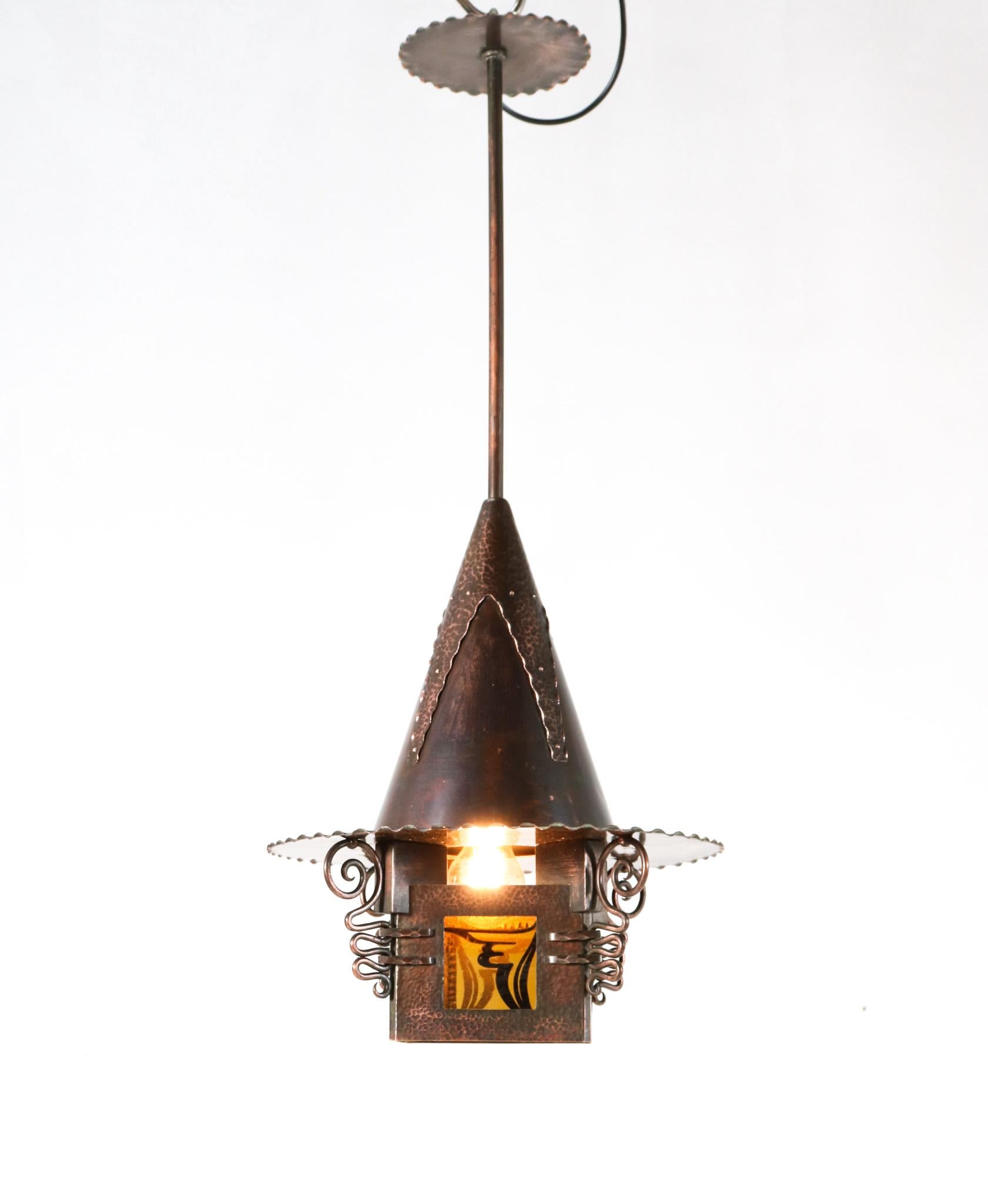 Early 20th Century Pair of Patinated Copper Art Deco Amsterdamse School Lanterns, 1920s