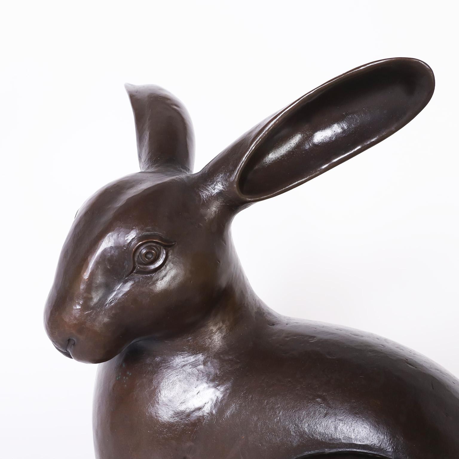 20th Century Pair of Patinated Copper Rabbit Sculptures