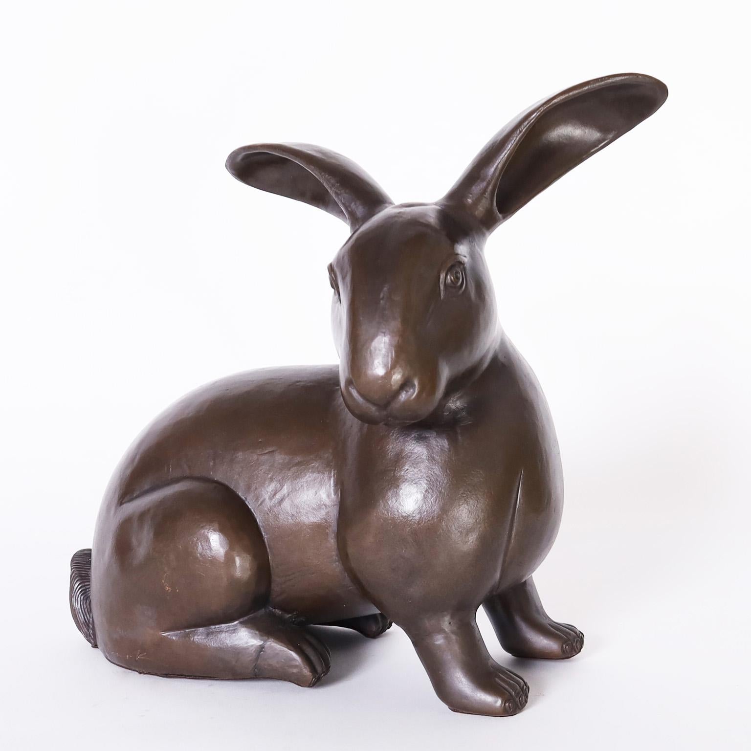 Pair of Patinated Copper Rabbit Sculptures 1