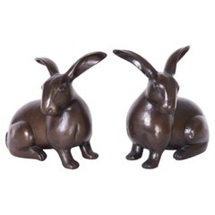 Pair of Patinated Copper Rabbit Sculptures