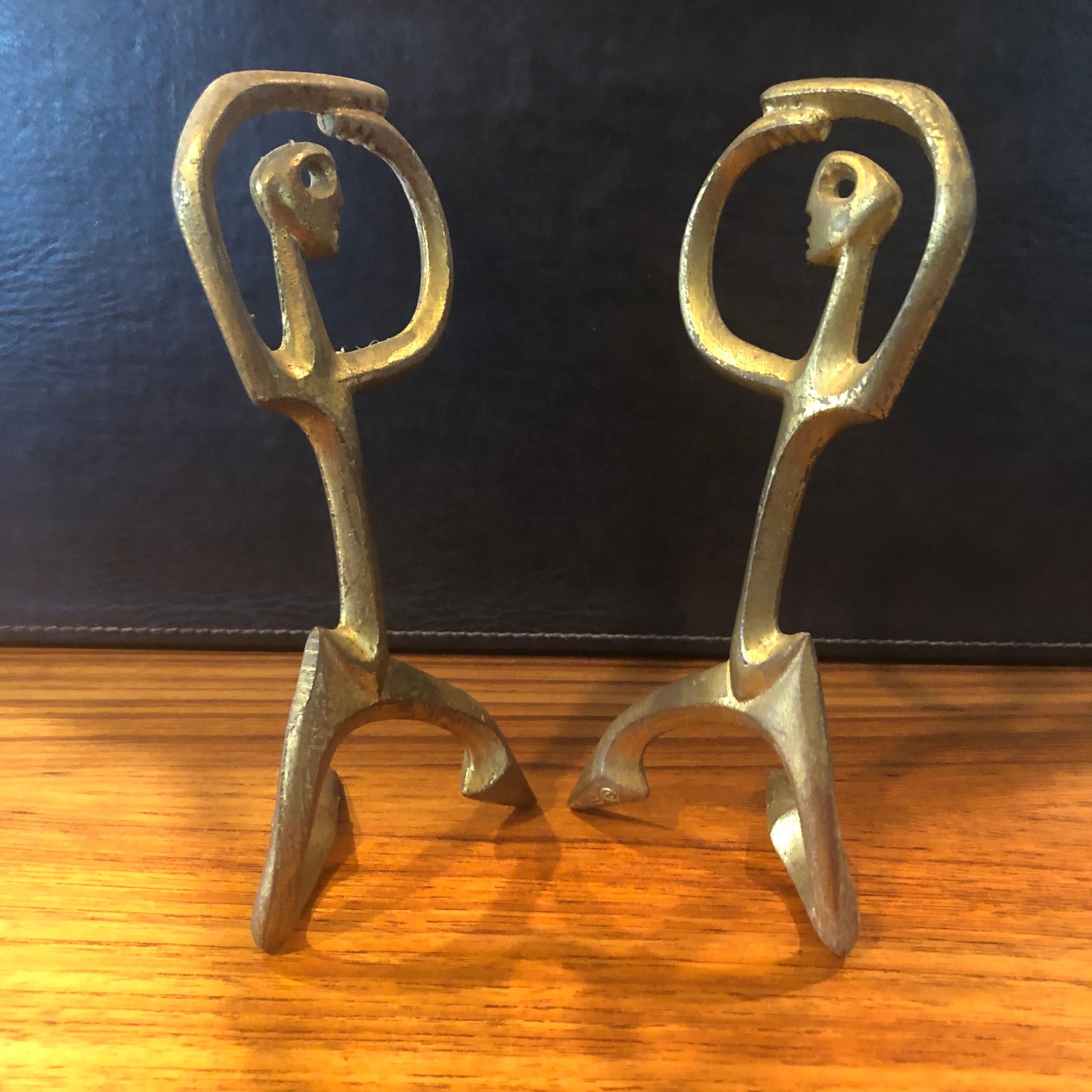 Mid-Century Modern Pair of Patinated Figurative Bronze Sculptures by Frederic Weinberg For Sale