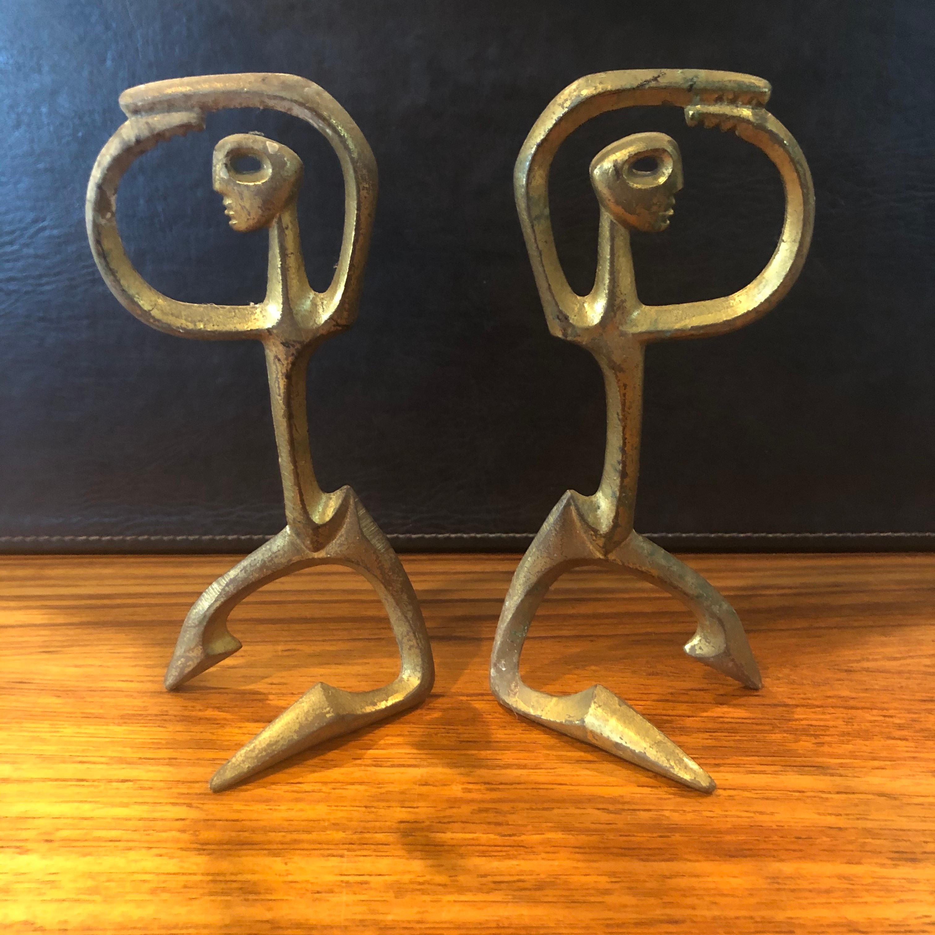 American Pair of Patinated Figurative Bronze Sculptures by Frederic Weinberg For Sale