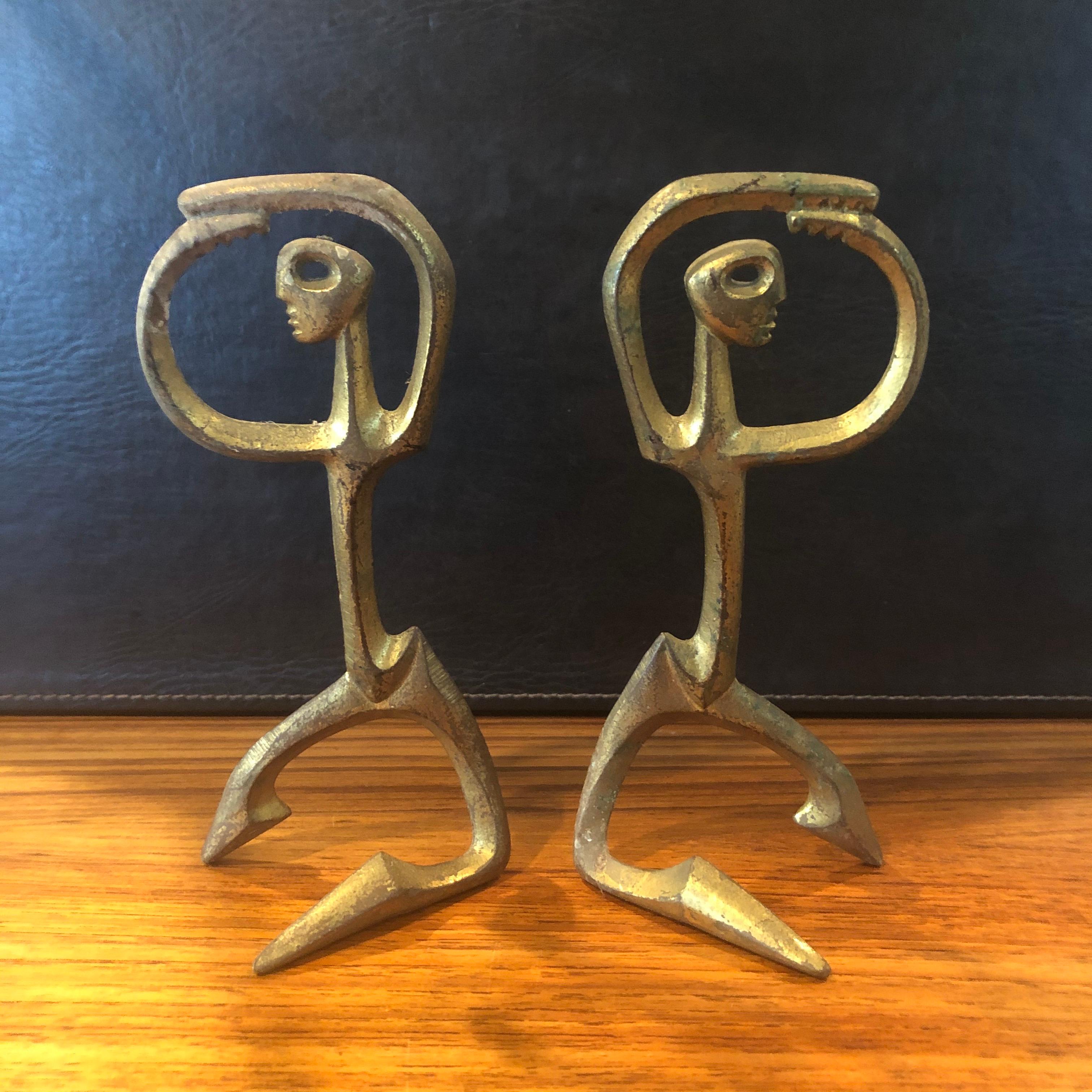 American Pair of Patinated Figurative Bronze Sculptures by Frederic Weinberg For Sale