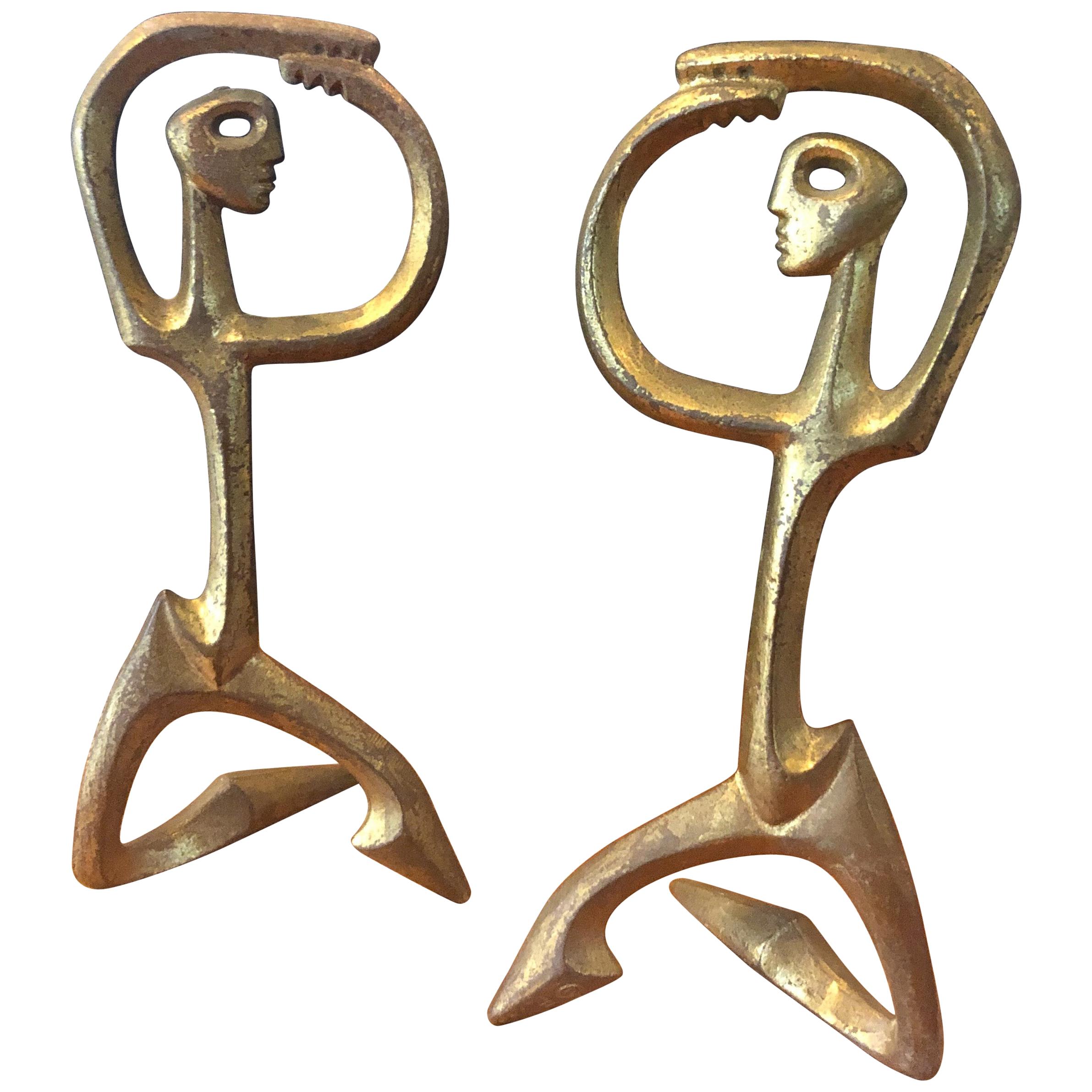 Paar patinierte figürliche Bronzeskulpturen von Frederic Weinberg