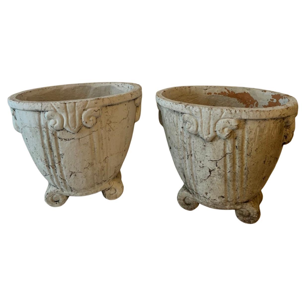 Pair of Patinated French Terracotta Planters or Jardinieres For Sale