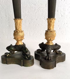Pair of Patinated Gilt Bronze French Empire Candlestick
