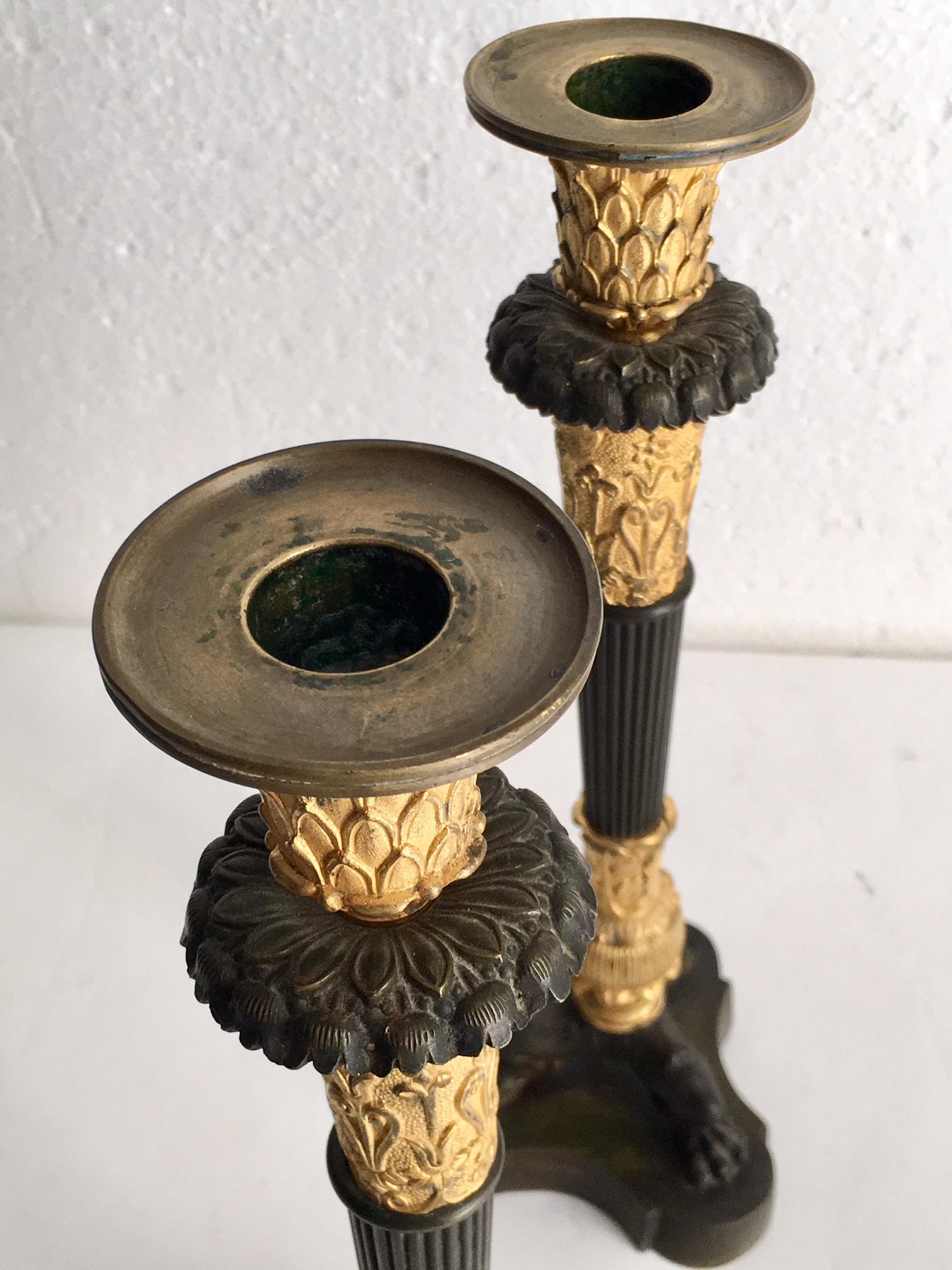 Pair of Patinated Gilt Bronze French Empire Candlestick 3