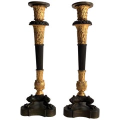 Pair of Patinated Gilt Bronze French Empire Candlestick