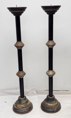 Pair of  Patinated Iron and Ebonized Metal PricketsCandleholders Torcheres