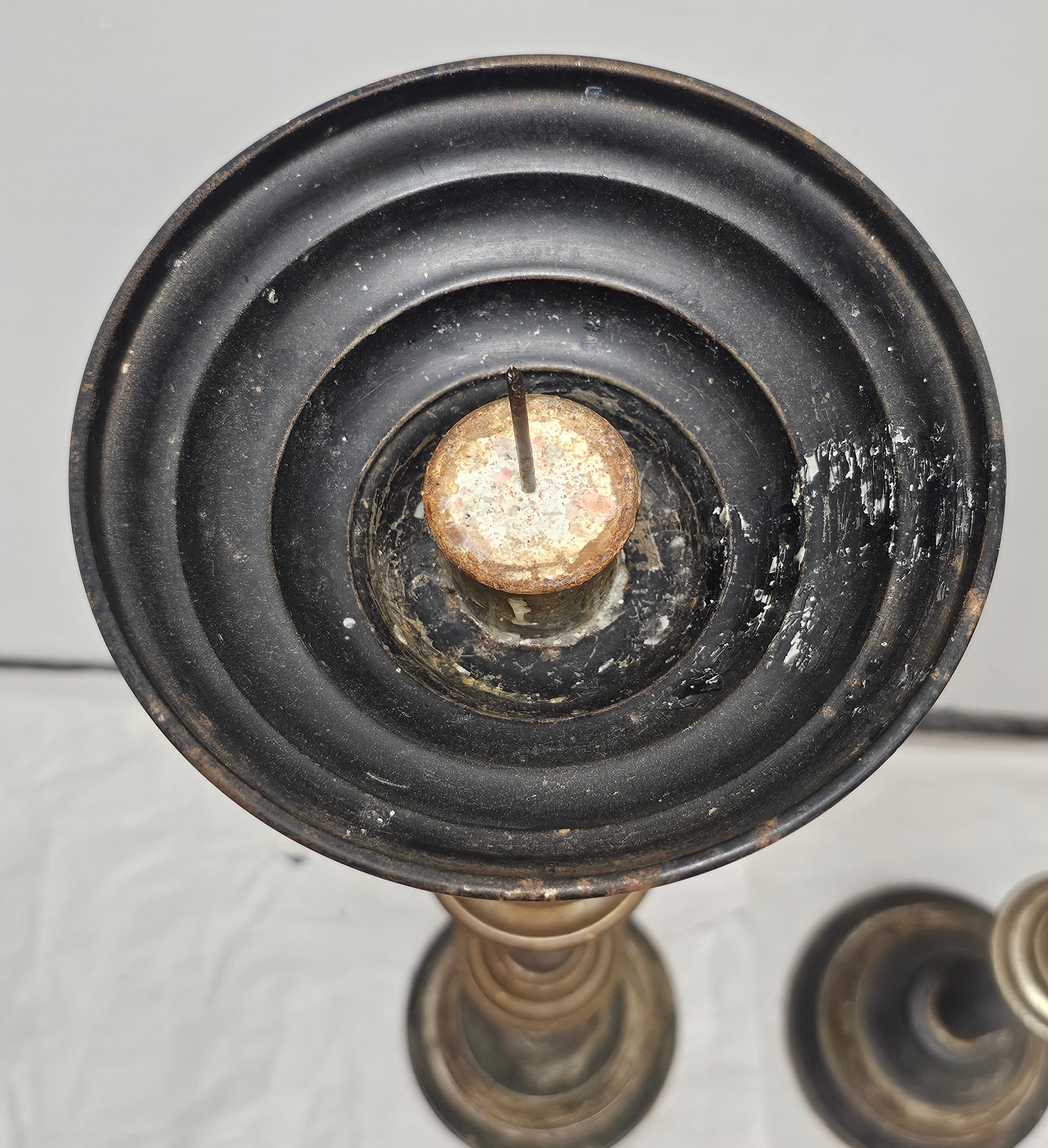 Pair of  Patinated Iron and Ebonized Metal PricketsCandleholders Torcheres For Sale 1