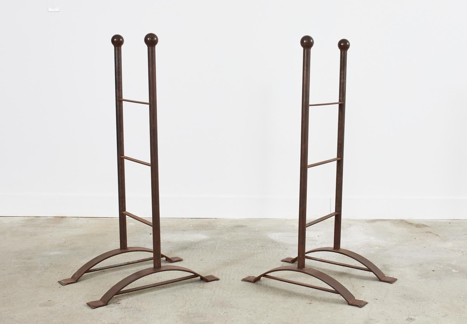 Pair of Patinated Iron and Pine Bakers Rack or Bookshelves For Sale 9
