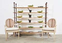 Pair of Patinated Iron and Pine Bakers Rack or Bookshelves