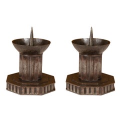 Pair of Patinated Iron Candlesticks