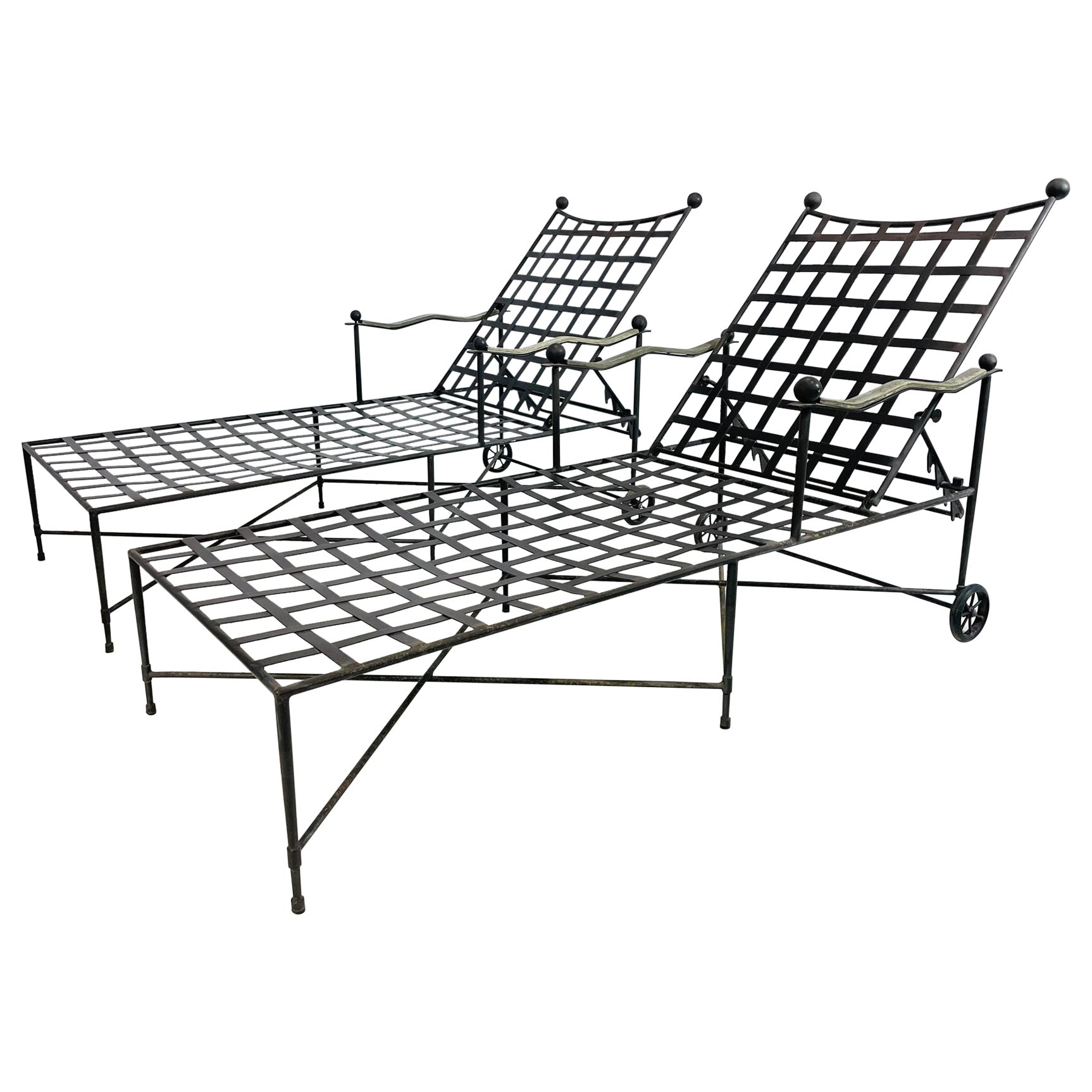Pair of Patinated Iron Chaise Lounges by Mario Papperzini for Salterini