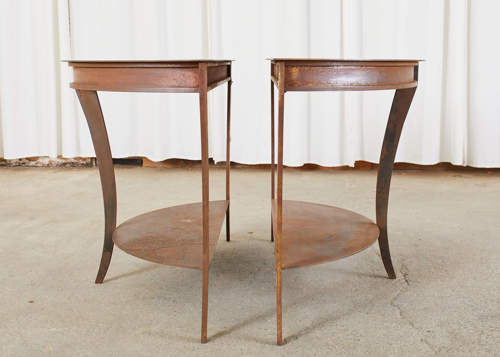 Pair of Patinated Iron Demilune Console Tables For Sale 2