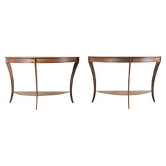 Pair of Patinated Iron Demilune Console Tables