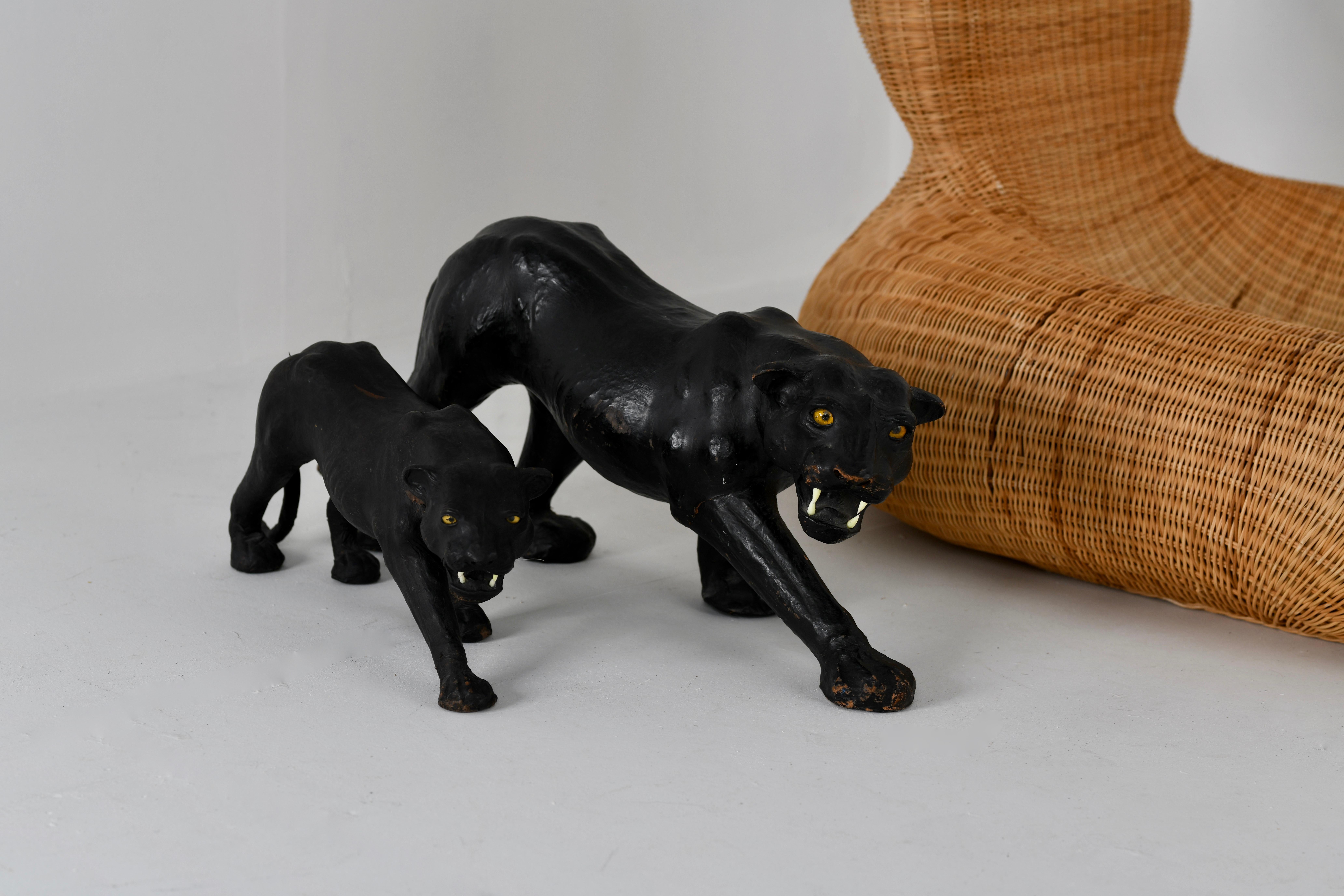 Pair of Patinated Leather Black Panthers, 1950s For Sale 3