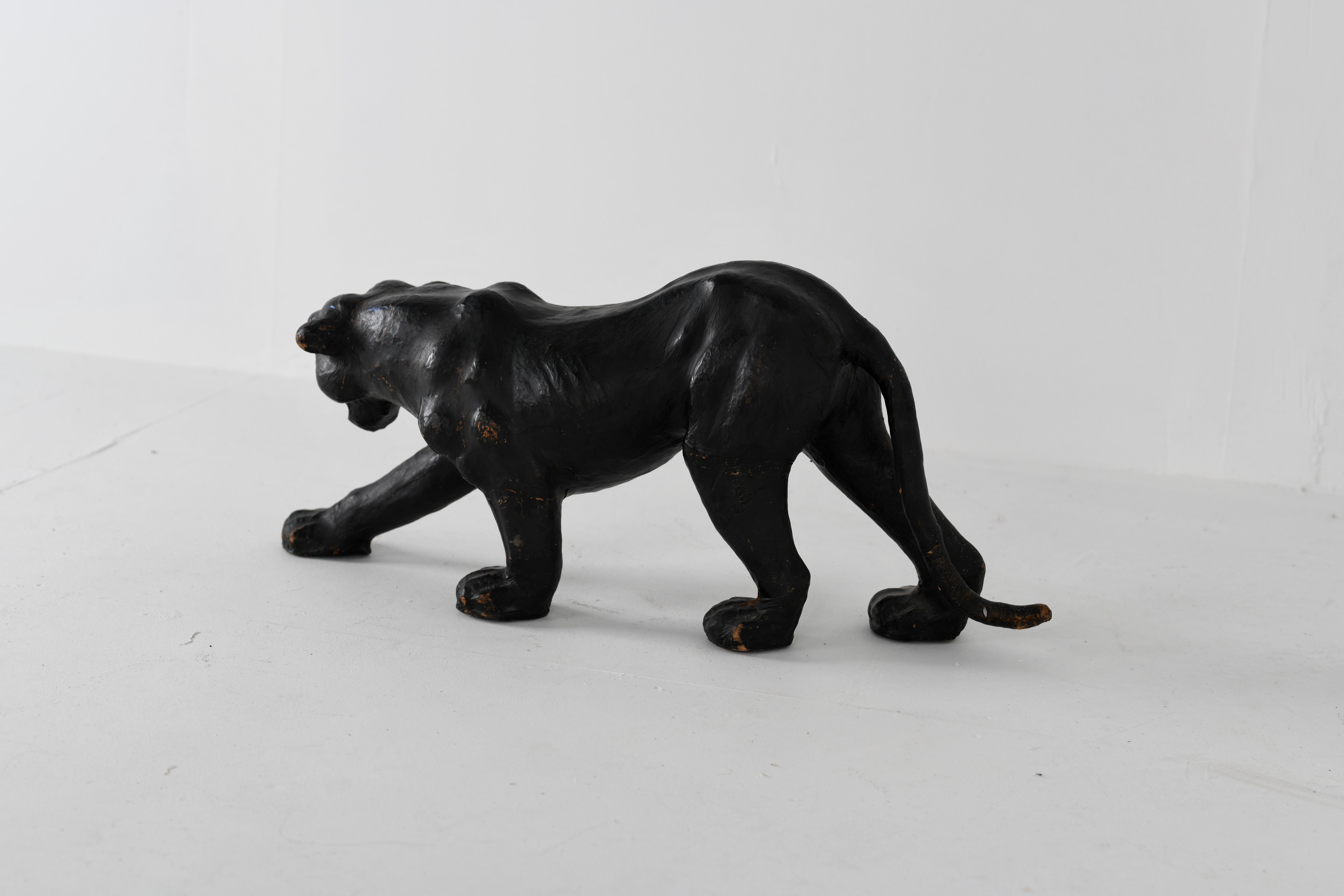 Pair of Patinated Leather Black Panthers, 1950s For Sale 4