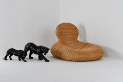 Pair of Patinated Leather Black Panthers, 1950s