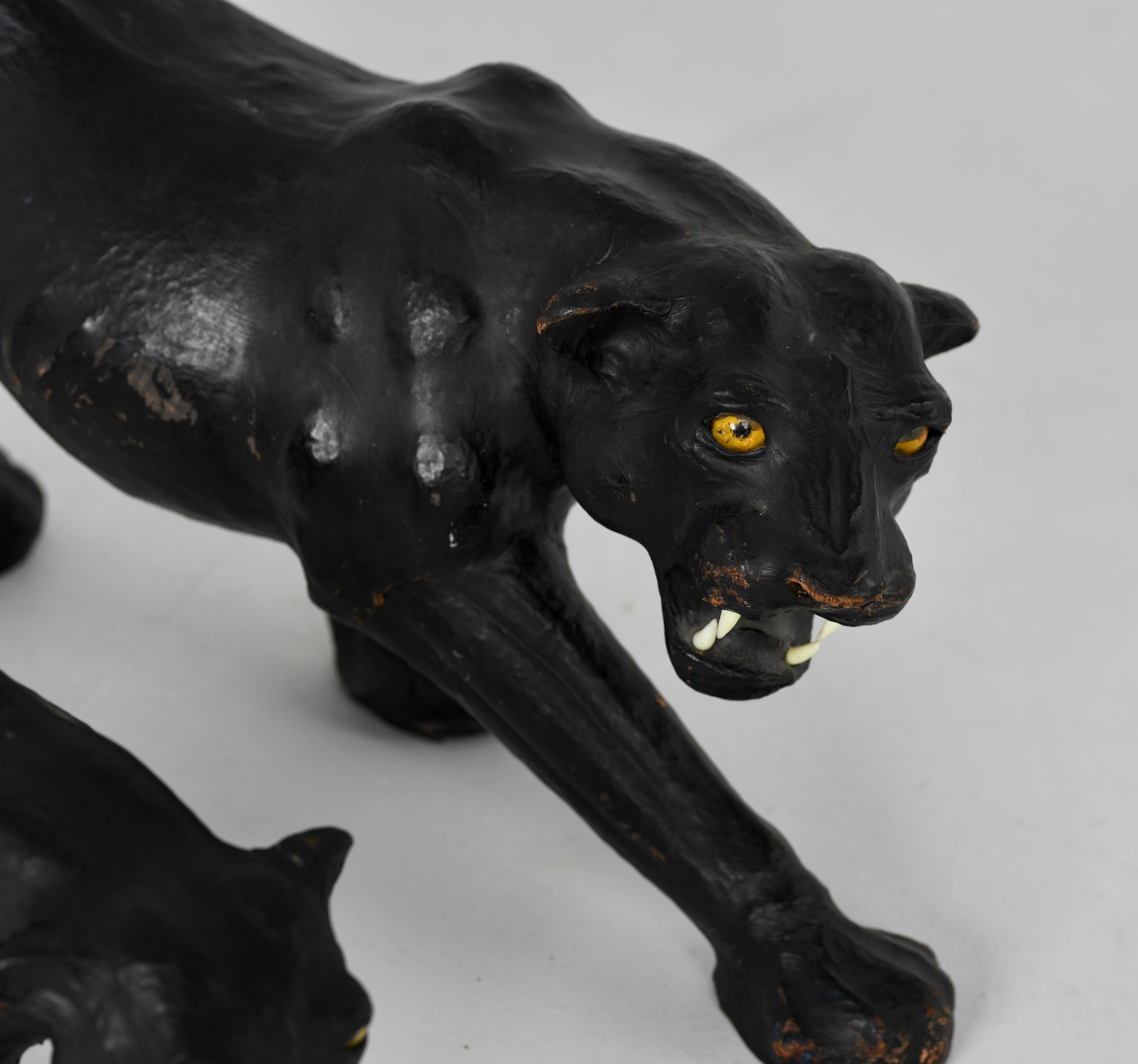 Grand Tour Pair of Patinated Leather Black Panthers, 1950s For Sale
