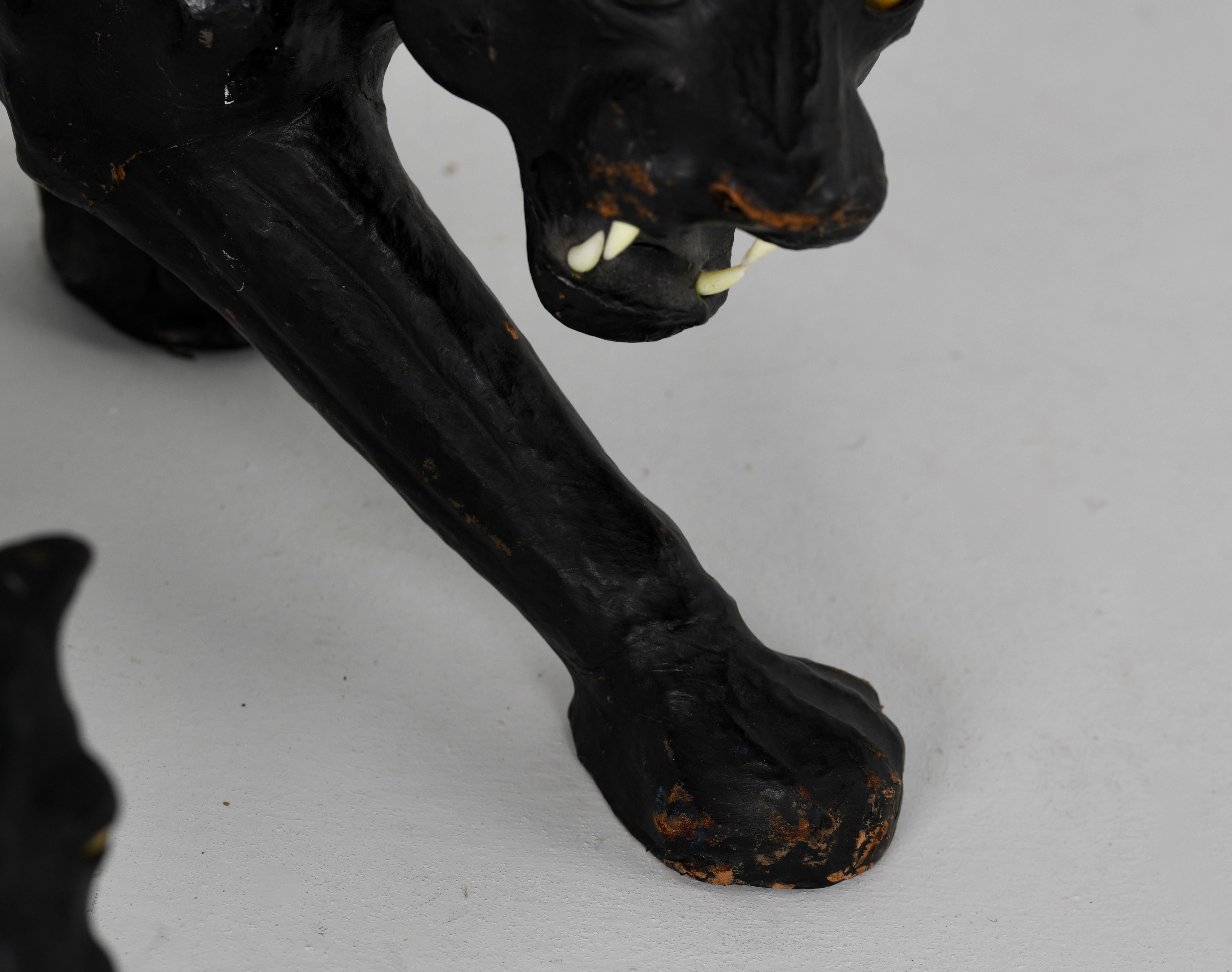 Indian Pair of Patinated Leather Black Panthers, 1950s For Sale