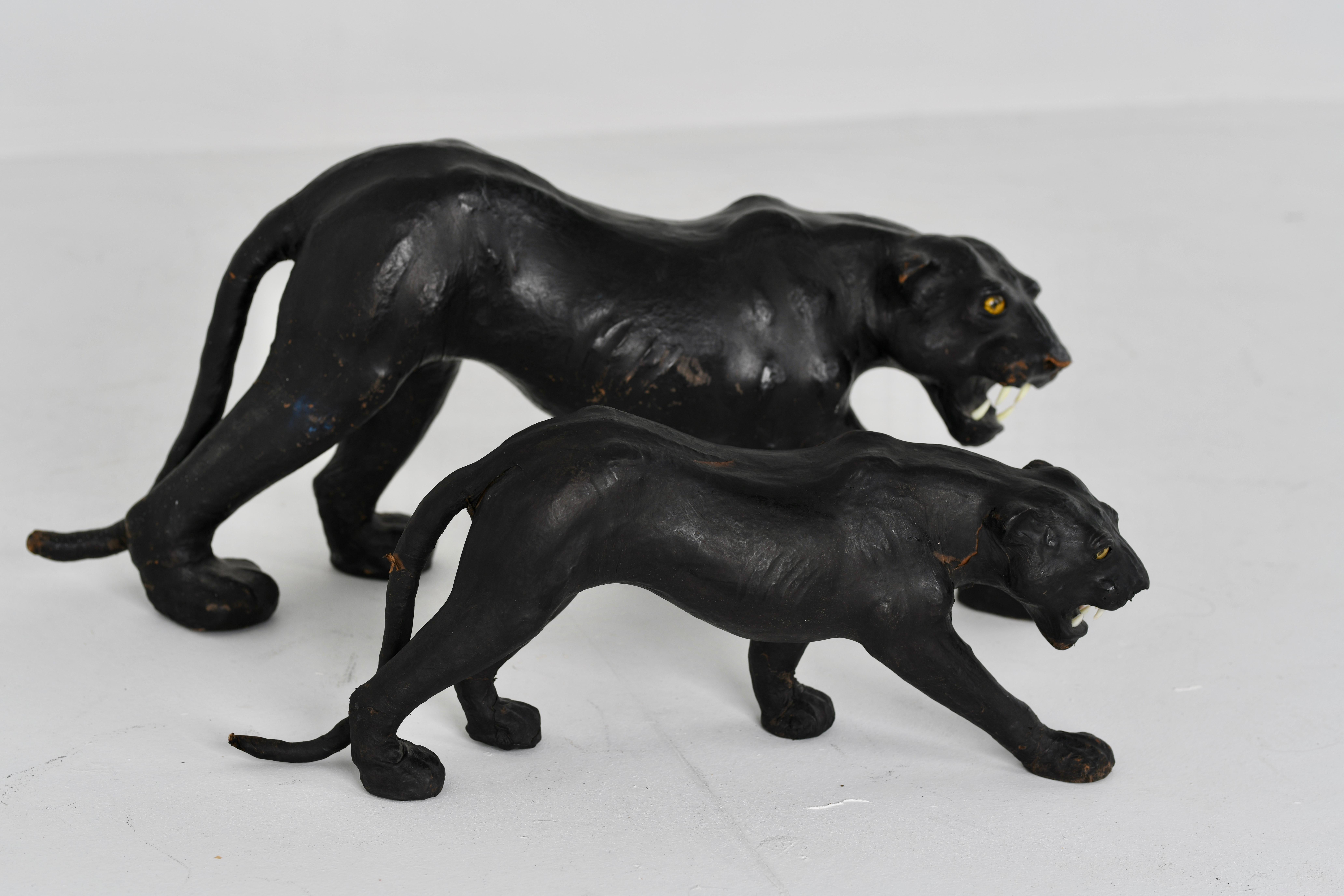 Pair of Patinated Leather Black Panthers, 1950s In Good Condition For Sale In everton lymington, GB