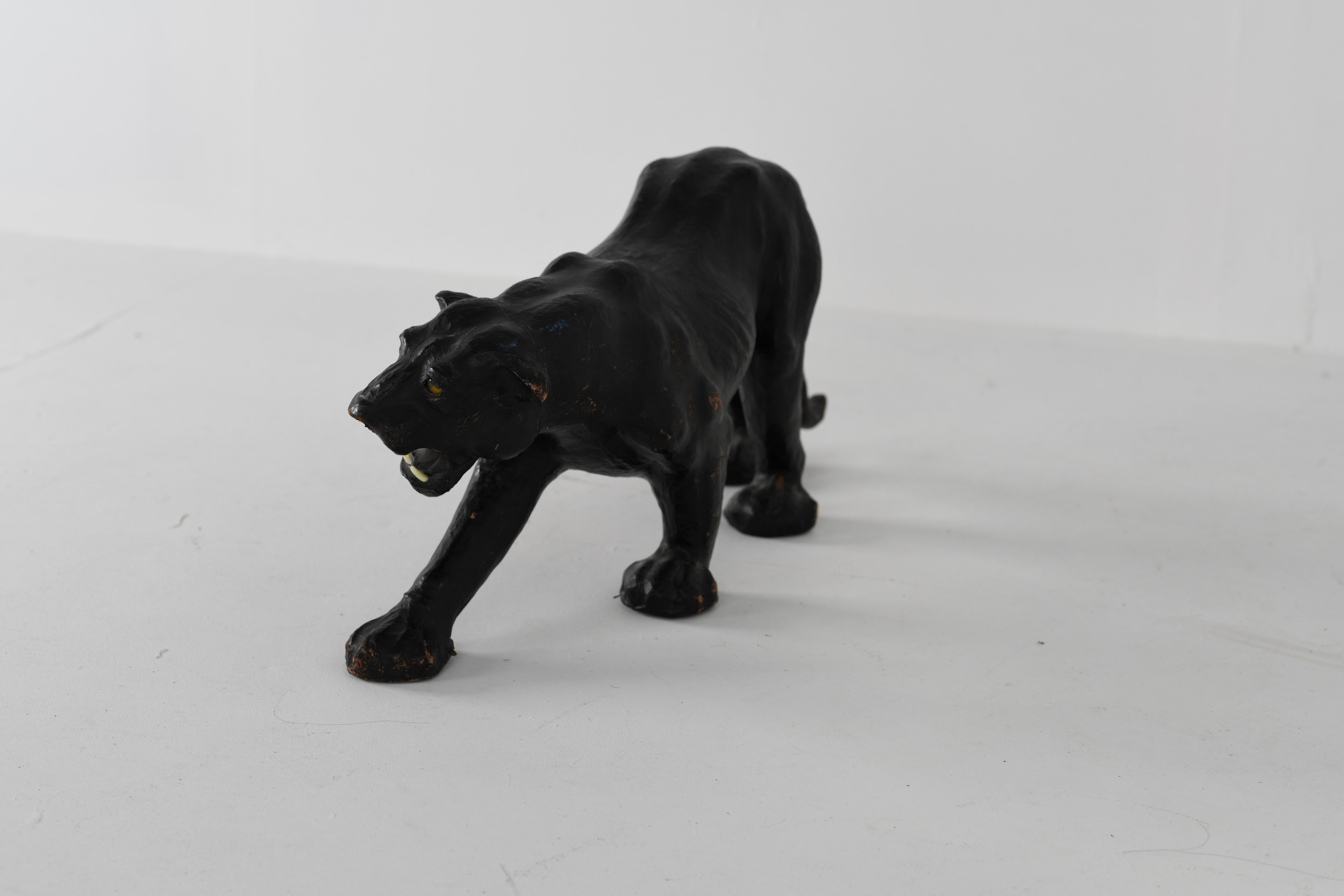 Pair of Patinated Leather Black Panthers, 1950s For Sale 2